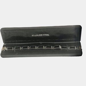 65% OFF Mens Fashion Stainless Steel Chain Link with Black Enamel Stone